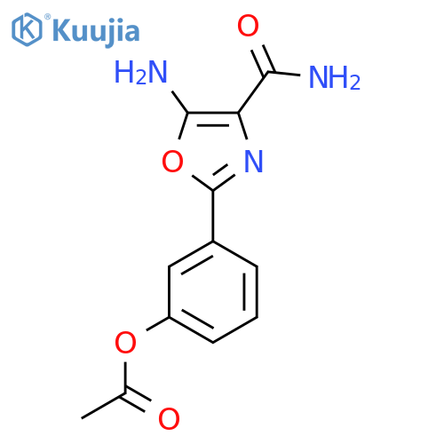 3-(5-amino-4-carbamoyl-1,3-oxazol-2-yl)phenyl acetate structure