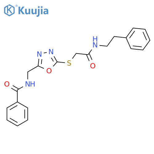 N-{5-({(2-phenylethyl)carbamoylmethyl}sulfanyl)-1,3,4-oxadiazol-2-ylmethyl}benzamide structure