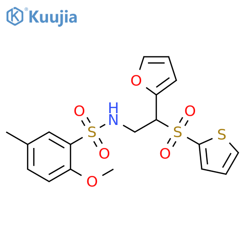 N-2-(furan-2-yl)-2-(thiophene-2-sulfonyl)ethyl-2-methoxy-5-methylbenzene-1-sulfonamide structure