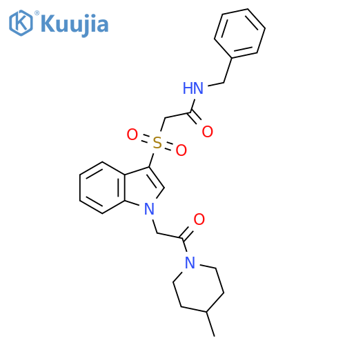 N-benzyl-2-({1-2-(4-methylpiperidin-1-yl)-2-oxoethyl-1H-indol-3-yl}sulfonyl)acetamide structure