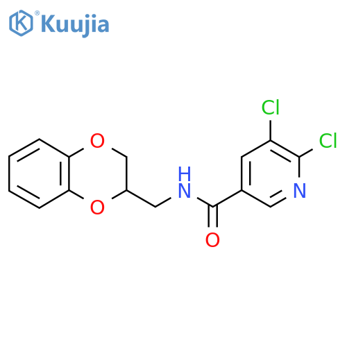 5,6-dichloro-N-(2,3-dihydro-1,4-benzodioxin-3-ylmethyl)pyridine-3-carboxamide structure