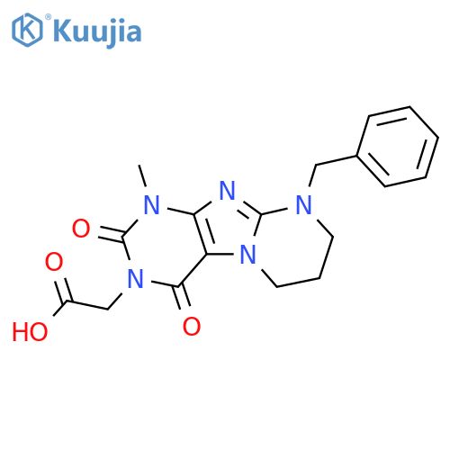 2-{9-benzyl-1-methyl-2,4-dioxo-1H,2H,3H,4H,6H,7H,8H,9H-pyrimido1,2-gpurin-3-yl}acetic acid structure