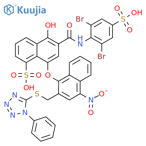 1-Naphthalenesulfonic acid,6-[[(2,6-dibromo-4-sulfophenyl)amino]carbonyl]-5-hydroxy-8-[[4-nitro-2-[[(1-phenyl-1H-tetrazol-5-yl)thio]methyl]-1-naphthalenyl]oxy]- structure