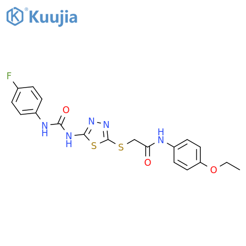 N-(4-ethoxyphenyl)-2-(5-{(4-fluorophenyl)carbamoylamino}-1,3,4-thiadiazol-2-yl)sulfanylacetamide structure