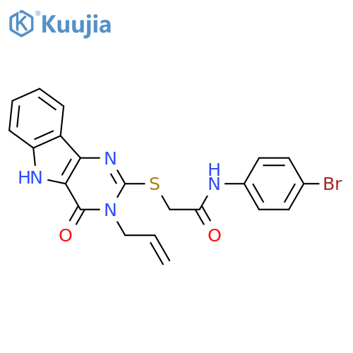 N-(4-bromophenyl)-2-{4-oxo-3-(prop-2-en-1-yl)-3H,4H,5H-pyrimido5,4-bindol-2-ylsulfanyl}acetamide structure