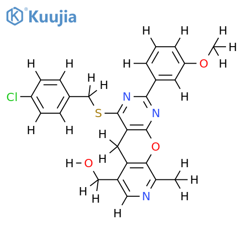 (7-{(4-chlorophenyl)methylsulfanyl}-5-(3-methoxyphenyl)-14-methyl-2-oxa-4,6,13-triazatricyclo8.4.0.0^{3,8}tetradeca-1(10),3(8),4,6,11,13-hexaen-11-yl)methanol structure