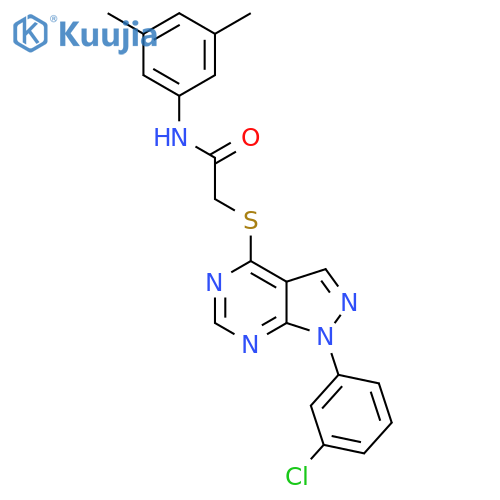 2-{1-(3-chlorophenyl)-1H-pyrazolo3,4-dpyrimidin-4-ylsulfanyl}-N-(3,5-dimethylphenyl)acetamide structure