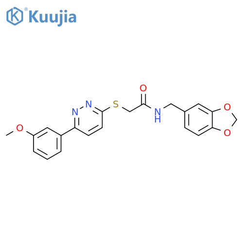 N-(2H-1,3-benzodioxol-5-yl)methyl-2-{6-(3-methoxyphenyl)pyridazin-3-ylsulfanyl}acetamide structure