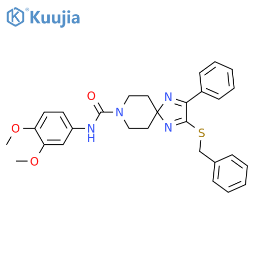 2-(benzylsulfanyl)-N-(3,4-dimethoxyphenyl)-3-phenyl-1,4,8-triazaspiro4.5deca-1,3-diene-8-carboxamide structure