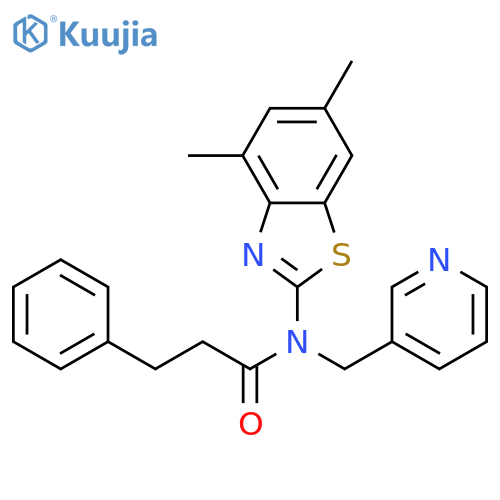 N-(4,6-dimethyl-1,3-benzothiazol-2-yl)-3-phenyl-N-(pyridin-3-yl)methylpropanamide structure