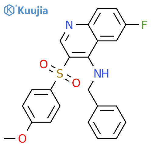 N-benzyl-6-fluoro-3-(4-methoxybenzenesulfonyl)quinolin-4-amine structure