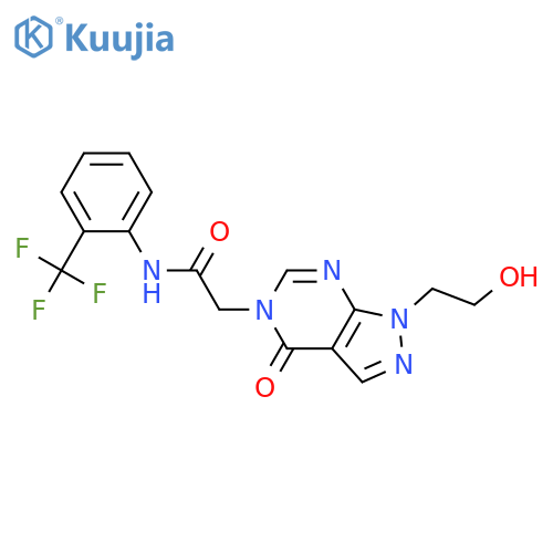 2-1-(2-hydroxyethyl)-4-oxo-1H,4H,5H-pyrazolo3,4-dpyrimidin-5-yl-N-2-(trifluoromethyl)phenylacetamide structure