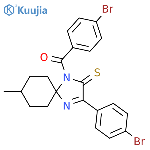 1-(4-bromobenzoyl)-3-(4-bromophenyl)-8-methyl-1,4-diazaspiro4.5dec-3-ene-2-thione structure
