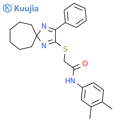 N-(3,4-dimethylphenyl)-2-({3-phenyl-1,4-diazaspiro4.6undeca-1,3-dien-2-yl}sulfanyl)acetamide structure