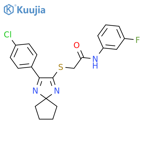 2-{3-(4-chlorophenyl)-1,4-diazaspiro4.4nona-1,3-dien-2-ylsulfanyl}-N-(3-fluorophenyl)acetamide structure