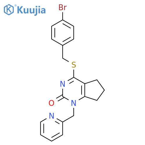 4-{(4-bromophenyl)methylsulfanyl}-1-(pyridin-2-yl)methyl-1H,2H,5H,6H,7H-cyclopentadpyrimidin-2-one structure