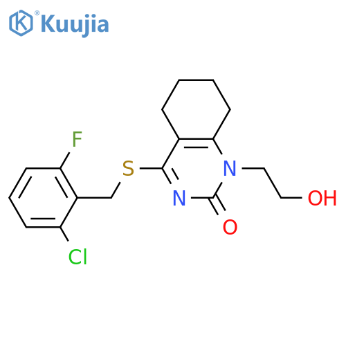 4-{(2-chloro-6-fluorophenyl)methylsulfanyl}-1-(2-hydroxyethyl)-1,2,5,6,7,8-hexahydroquinazolin-2-one structure