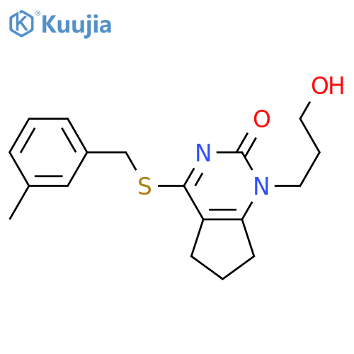 1-(3-hydroxypropyl)-4-{(3-methylphenyl)methylsulfanyl}-1H,2H,5H,6H,7H-cyclopentadpyrimidin-2-one structure