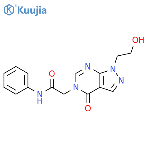 2-1-(2-hydroxyethyl)-4-oxo-1H,4H,5H-pyrazolo3,4-dpyrimidin-5-yl-N-phenylacetamide structure