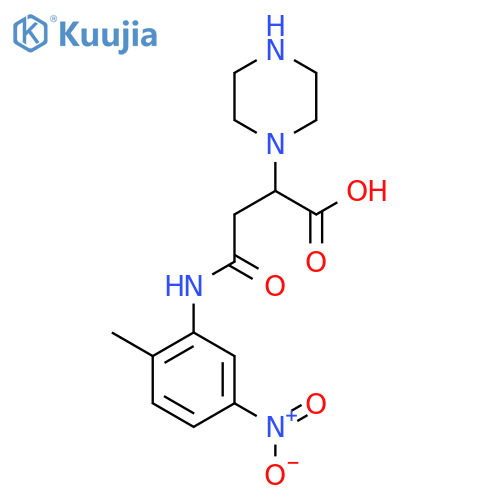 3-(2-methyl-5-nitrophenyl)carbamoyl-2-(piperazin-1-yl)propanoic acid structure