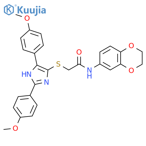 2-{2,5-bis(4-methoxyphenyl)-1H-imidazol-4-ylsulfanyl}-N-(2,3-dihydro-1,4-benzodioxin-6-yl)acetamide structure