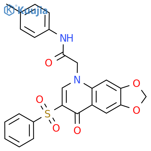 2-7-(benzenesulfonyl)-8-oxo-2H,5H,8H-1,3dioxolo4,5-gquinolin-5-yl-N-(4-methylphenyl)acetamide structure