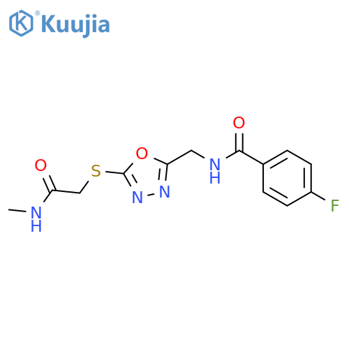 4-fluoro-N-(5-{(methylcarbamoyl)methylsulfanyl}-1,3,4-oxadiazol-2-yl)methylbenzamide structure