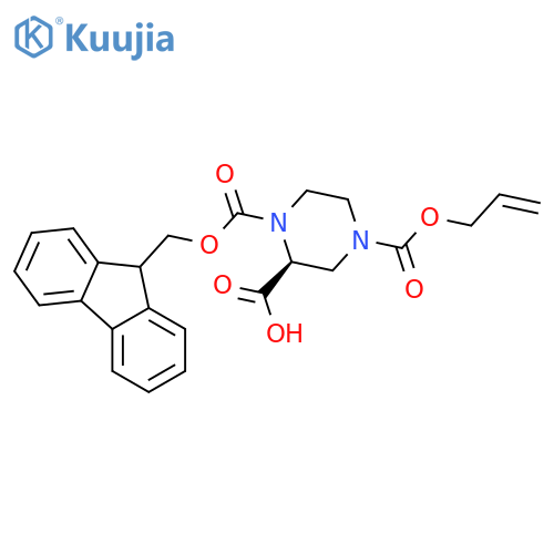 (2S)-1-(9H-Fluoren-9-ylmethoxy)carbonyl-4-(allyl-oxy)carbonylpiperazine-2-carboxylic acid structure