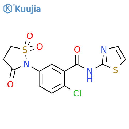 2-chloro-N-(1,3-thiazol-2-yl)-5-(1,1,3-trioxo-1lambda6,2-thiazolidin-2-yl)benzamide structure
