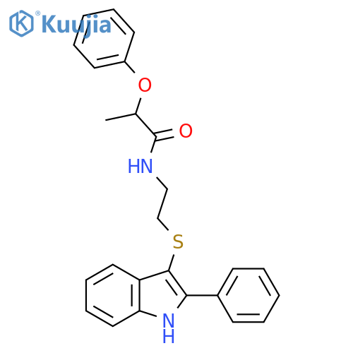 2-phenoxy-N-{2-(2-phenyl-1H-indol-3-yl)sulfanylethyl}propanamide structure