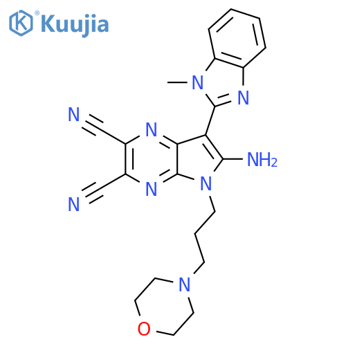 6-amino-7-(1-methyl-1H-1,3-benzodiazol-2-yl)-5-[3-(morpholin-4-yl)propyl]-5H-pyrrolo[2,3-b]pyrazine-2,3-dicarbonitrile structure