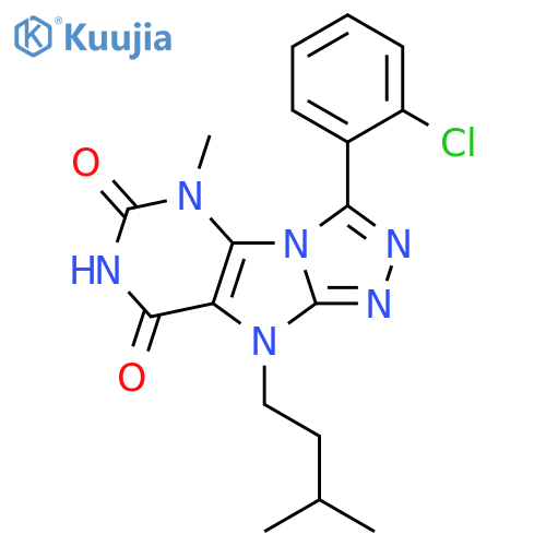 3-(2-chlorophenyl)-5-methyl-9-(3-methylbutyl)-5H,6H,7H,8H,9H-1,2,4triazolo3,4-hpurine-6,8-dione structure