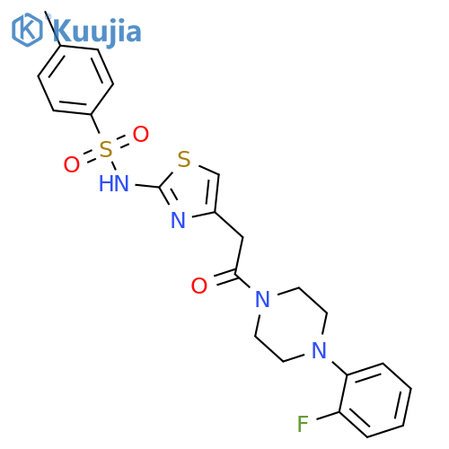 N-(4-{2-4-(2-fluorophenyl)piperazin-1-yl-2-oxoethyl}-1,3-thiazol-2-yl)-4-methylbenzene-1-sulfonamide structure