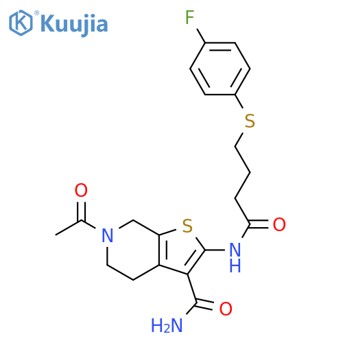 6-acetyl-2-{4-(4-fluorophenyl)sulfanylbutanamido}-4H,5H,6H,7H-thieno2,3-cpyridine-3-carboxamide structure