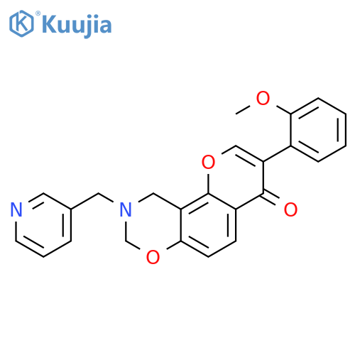 3-(2-methoxyphenyl)-9-(pyridin-3-yl)methyl-4H,8H,9H,10H-chromeno8,7-e1,3oxazin-4-one structure
