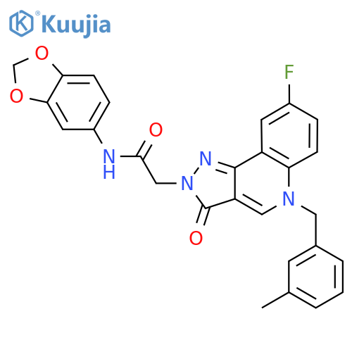 N-(2H-1,3-benzodioxol-5-yl)-2-{8-fluoro-5-(3-methylphenyl)methyl-3-oxo-2H,3H,5H-pyrazolo4,3-cquinolin-2-yl}acetamide structure