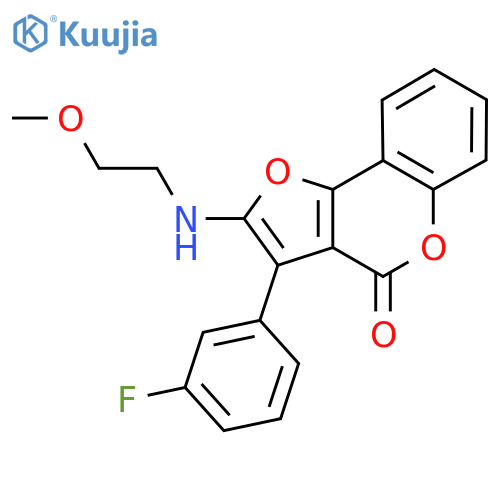 3-(3-fluorophenyl)-2-(2-methoxyethyl)amino-4H-furo3,2-cchromen-4-one structure
