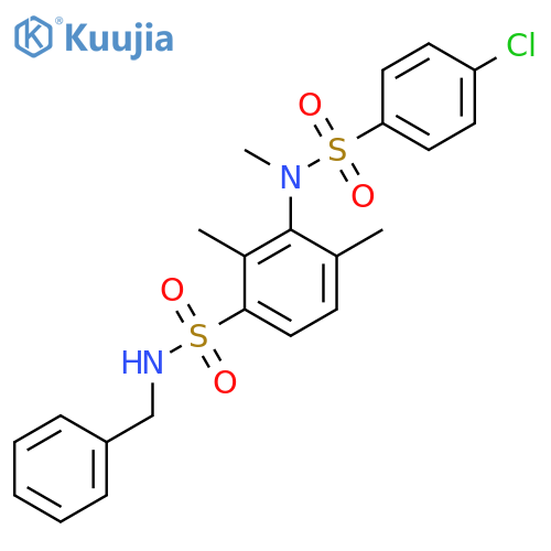 N-benzyl-2,4-dimethyl-3-(N-methyl4-chlorobenzenesulfonamido)benzene-1-sulfonamide structure