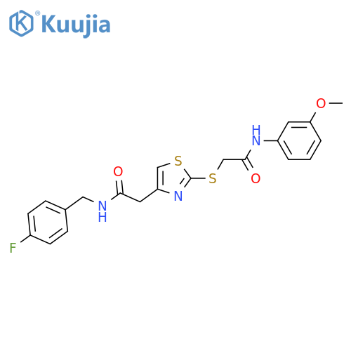 N-(4-fluorophenyl)methyl-2-2-({(3-methoxyphenyl)carbamoylmethyl}sulfanyl)-1,3-thiazol-4-ylacetamide structure