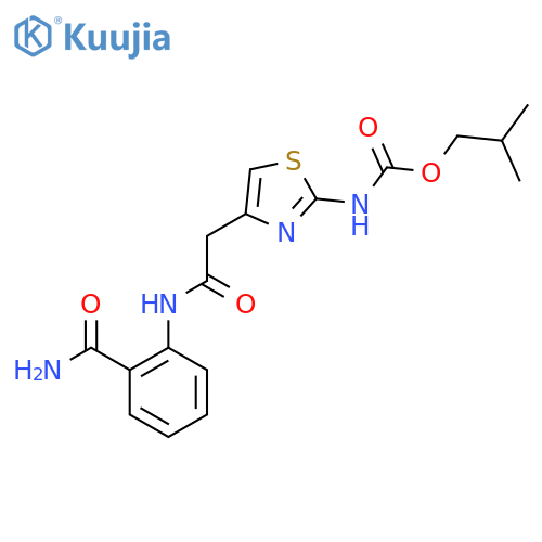 2-methylpropyl N-(4-{(2-carbamoylphenyl)carbamoylmethyl}-1,3-thiazol-2-yl)carbamate structure