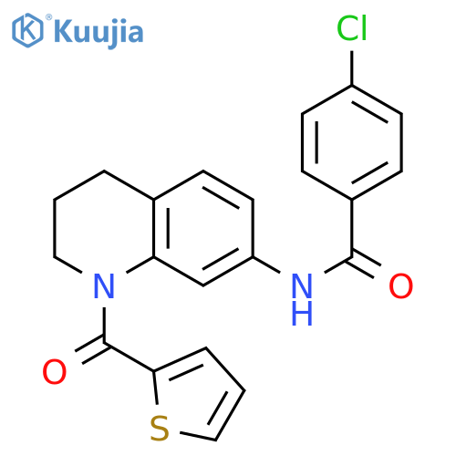 4-chloro-N-1-(thiophene-2-carbonyl)-1,2,3,4-tetrahydroquinolin-7-ylbenzamide structure