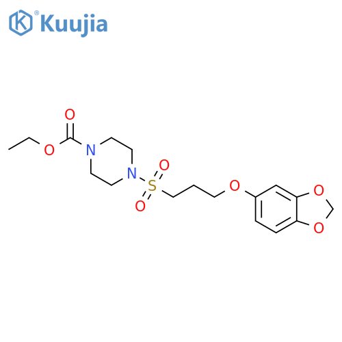ethyl 4-3-(2H-1,3-benzodioxol-5-yloxy)propanesulfonylpiperazine-1-carboxylate structure