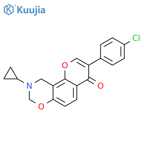 3-(4-chlorophenyl)-9-cyclopropyl-4H,8H,9H,10H-chromeno8,7-e1,3oxazin-4-one structure