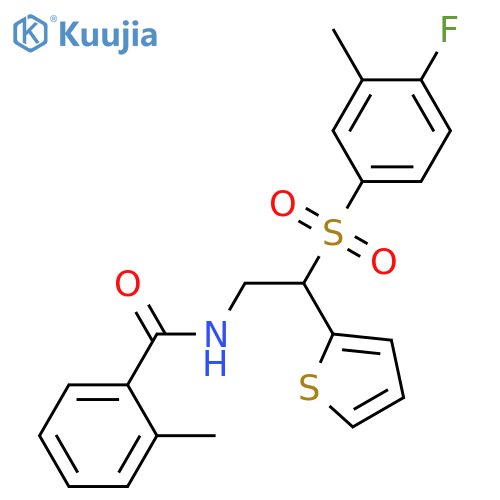 N-2-(4-fluoro-3-methylbenzenesulfonyl)-2-(thiophen-2-yl)ethyl-2-methylbenzamide structure