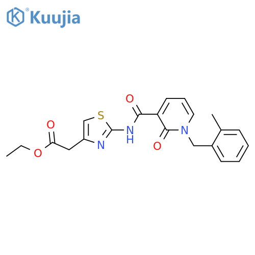 ethyl 2-(2-{1-(2-methylphenyl)methyl-2-oxo-1,2-dihydropyridine-3-amido}-1,3-thiazol-4-yl)acetate structure