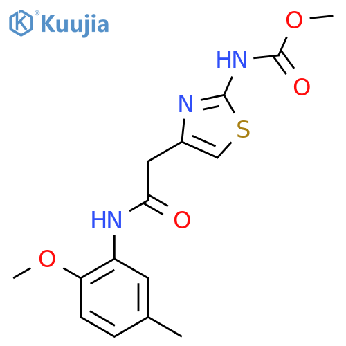 methyl N-(4-{(2-methoxy-5-methylphenyl)carbamoylmethyl}-1,3-thiazol-2-yl)carbamate structure