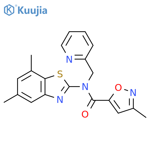 N-(5,7-dimethyl-1,3-benzothiazol-2-yl)-3-methyl-N-(pyridin-2-yl)methyl-1,2-oxazole-5-carboxamide structure