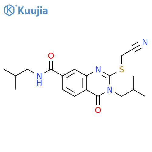 2-(cyanomethyl)sulfanyl-N,3-bis(2-methylpropyl)-4-oxo-3,4-dihydroquinazoline-7-carboxamide structure