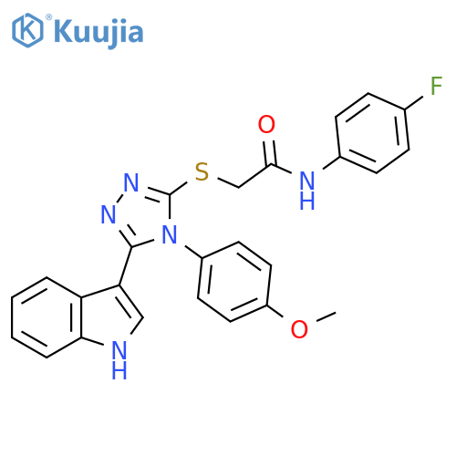 N-(4-fluorophenyl)-2-{5-(1H-indol-3-yl)-4-(4-methoxyphenyl)-4H-1,2,4-triazol-3-ylsulfanyl}acetamide structure