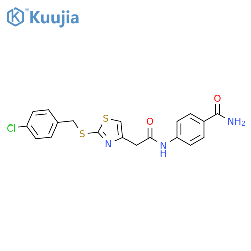4-2-(2-{(4-chlorophenyl)methylsulfanyl}-1,3-thiazol-4-yl)acetamidobenzamide structure